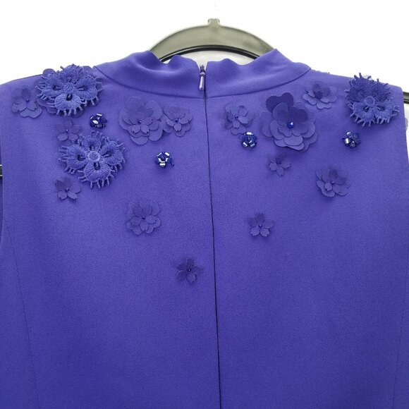 Karen Millan Mini Dress Sz 6 Floral Applique Beads Taffeta Purple Ruffle Tiered - Picture 11 of 16